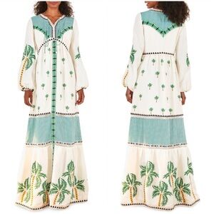 FARM Rio Palm Beaded Embroidered Maxi Dress